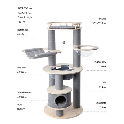 HONEYPOTCAT Majestic Reinforced Multi-Level Cat Tree With Hammock - 168cm.