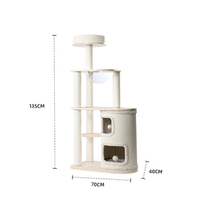 HONEYPOTCAT Fun Oasis Wood Cat Tree & Activity Barrel - 135cm.