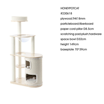HONEYPOTCAT Fun Oasis Wood Cat Tree & Activity Barrel - 135cm.