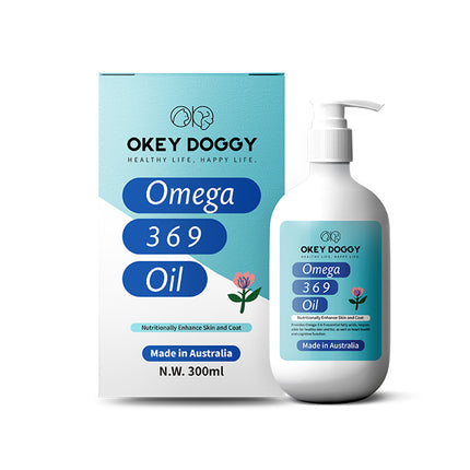 OKEY DOGGY Omega 3,6,9 Oil Supplement for Cats and Dogs 300ml.
