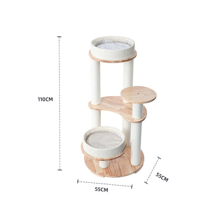 HONEYPOTCAT MZ Simple Joy Wood Cat Tower - Double Delight 110cm.