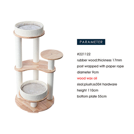 HONEYPOTCAT MZ Simple Joy Wood Cat Tower - Double Delight 110cm.