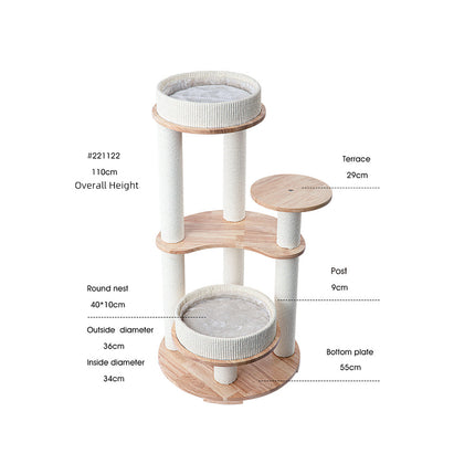 HONEYPOTCAT MZ Simple Joy Wood Cat Tower - Double Delight 110cm.