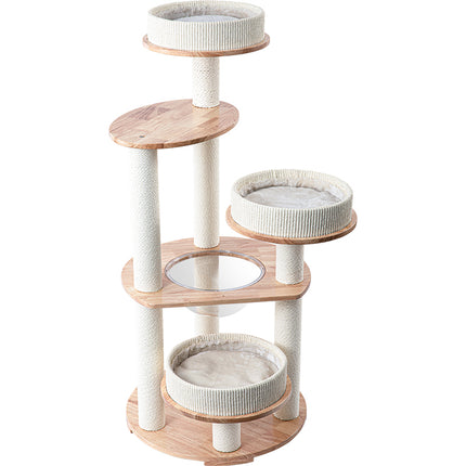 HONEYPOTCAT MZ Simple Joy Wood Cat Tower - Triple Charm 131cm.