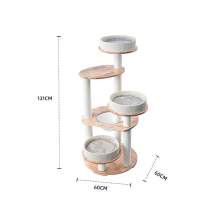 HONEYPOTCAT MZ Simple Joy Wood Cat Tower - Triple Charm 131cm.