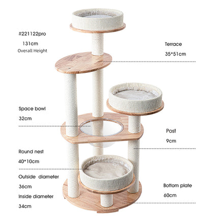 HONEYPOTCAT MZ Simple Joy Wood Cat Tower - Triple Charm 131cm.