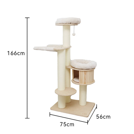 CATIO VINTAGE Solid Wood Cat Climbing Tree Post Scratcher 176cm.