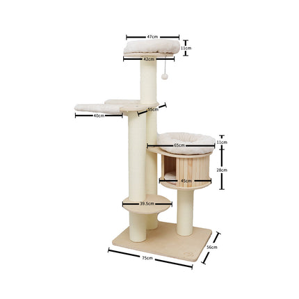 CATIO VINTAGE Solid Wood Cat Climbing Tree Post Scratcher 176cm.