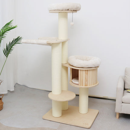 CATIO VINTAGE Solid Wood Cat Climbing Tree Post Scratcher 176cm.