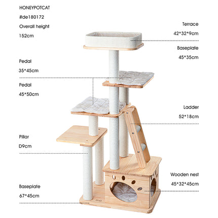 HONEYPOTCAT Elegant Wood Retreat - 146cm.