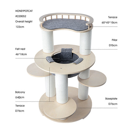 HONEYPOTCAT Harmony Wood Cat Tower - 123cm.