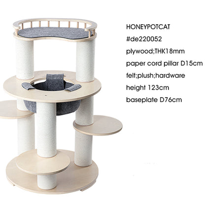 HONEYPOTCAT Harmony Wood Cat Tower - 123cm.