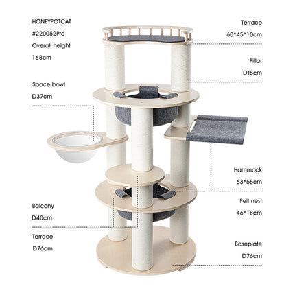 HONEYPOTCAT Harmony Wood Cat Tower - 168cm.