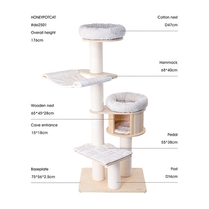 HONEYPOTCAT Signature Solid Wood Cat Tower - 175.5cm.