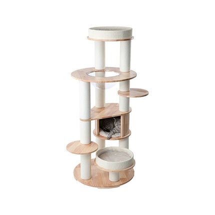 HONEYPOTCAT MZ Varnished Solid Wood Cat Tower With Capsule - 163cm.