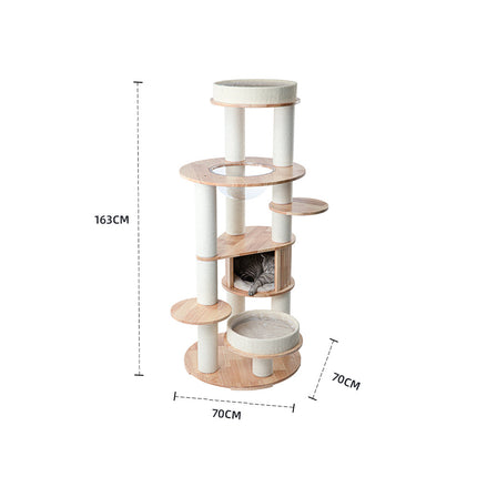 HONEYPOTCAT MZ Varnished Solid Wood Cat Tower With Capsule - 163cm.