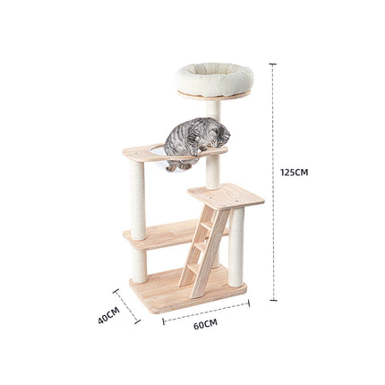 HONEYPOTCAT Serenity Plush Top Cat Tower - Wood Varnish 125cm.