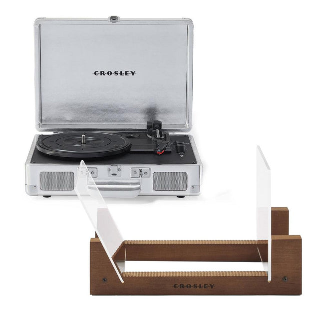 Crosley Cruiser Bluetooth Portable Turntable - Silver + Bundled Crosley Record Storage Display Stand.