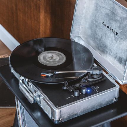 Crosley Cruiser Bluetooth Portable Turntable - Silver + Bundled Crosley Record Storage Display Stand.