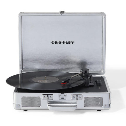 Crosley Cruiser Bluetooth Portable Turntable + Crosley Turntable Stand Bundle - Silver.