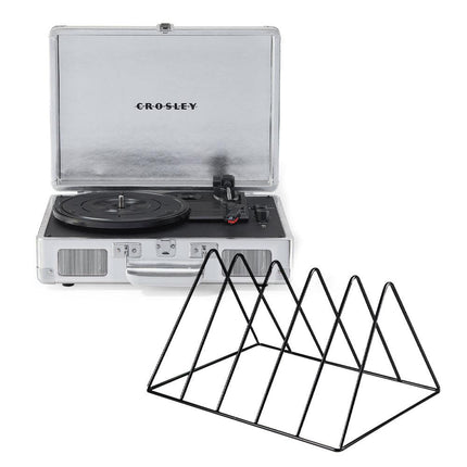 Crosley Cruiser Bluetooth Portable Turntable - Silver + Gadhouse Vinyl Rack Bundle - Black.