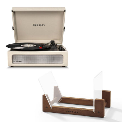 Crosley Voyager Bluetooth Portable Turntable - Dune + Bundled Crosley Record Storage Display Stand.