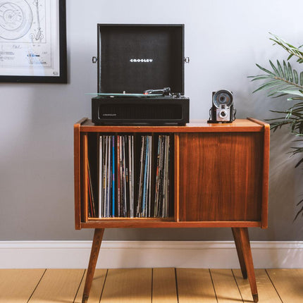 Crosley Voyager Bluetooth Portable Turntable - Black + Gadhouse Vinyl Rack Bundle - Black.