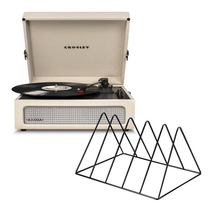 Crosley Voyager Bluetooth Portable Turntable - Dune + Gadhouse Vinyl Rack Bundle - Black.