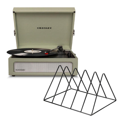 Crosley Voyager Bluetooth Portable Turntable - Sage + Gadhouse Vinyl Rack Bundle - Black.