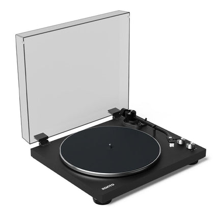 Kanto OBI3 Turntable - Matte Black with Kanto ORA 100W Powered Speakers - Black Bundle.