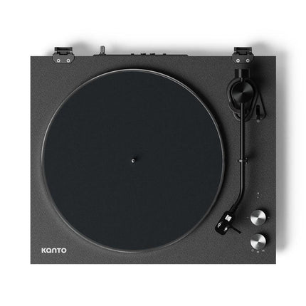 Kanto OBI3 Turntable - Matte Black with Kanto ORA 100W Powered Speakers - Black Bundle.