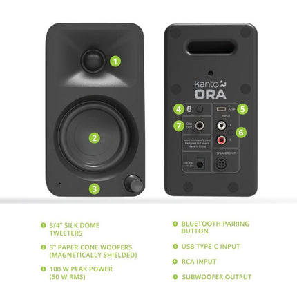 Kanto ORA 100W Powered Reference Desktop Computer Speakers with Bluetooth 5.0 Black.