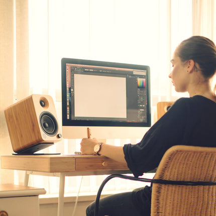 Kanto S4 Angled Desktop Speaker Stands for Midsize Speakers - Pair, Black.