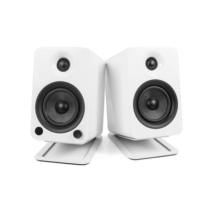 Kanto S4W Angled Desktop Speaker Stands for Midsize Speakers - Pair, White.