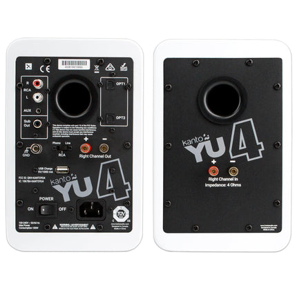 Kanto YU4 140W Powered Bookshelf Speakers with Bluetooth and Phono Preamp - Pair, Matte White.