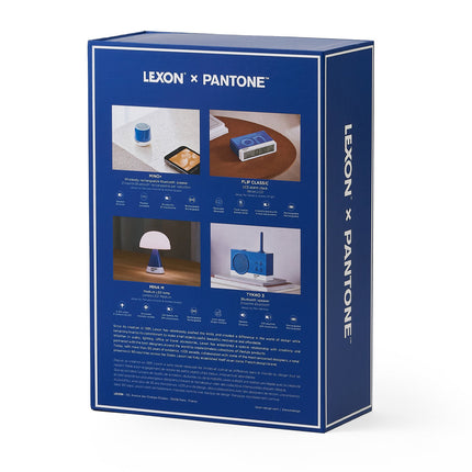 Lexon GIFT Set PANTONE - Includes Mino+ Mini Speaker, Flip Classic Clock, Mina M Lamp, Thykho 3  Speaker - Classic Blue.