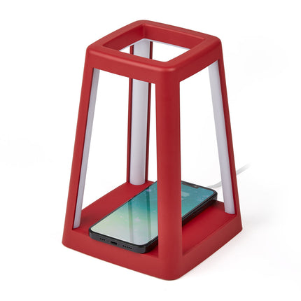 Lexon Lantern Portable Lamp With Built-In Wireless Charger - Red.