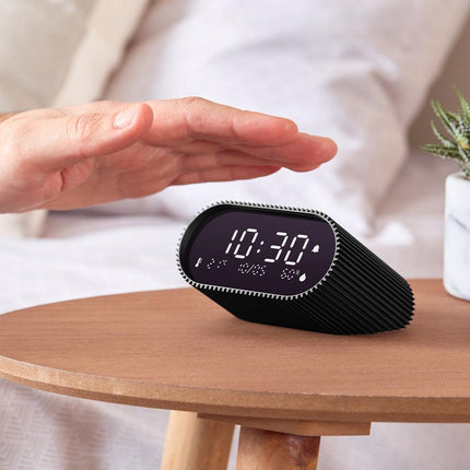 Lexon Ray Clock Lcd Alarm Clock With Temperature / Humidity Display - Black.