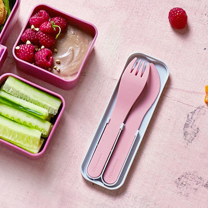 Monbento Mb Pocket Plastic Cutlery Set - Colour Pink Blush.