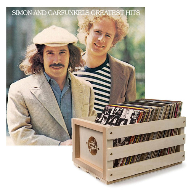 Crosley Record Storage Crate Simon & Garfunkel Greatest Hits Vinyl Album Bundle.