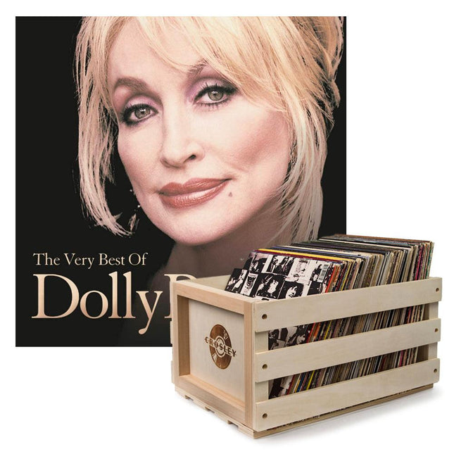 Crosley Record Storage Crate Dolly Parton The Very Best Of Dolly Parton Vinyl Album Bundle.