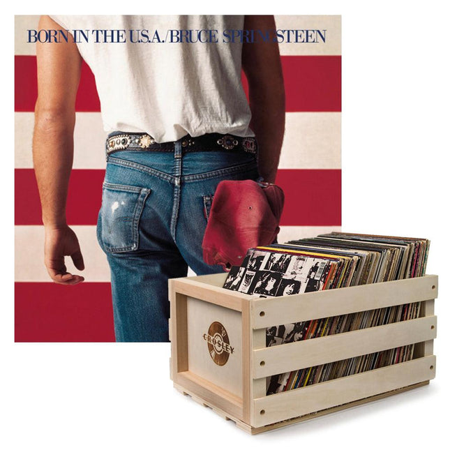 Crosley Record Storage Crate Bruce Springsteen Born In The U.S.A Vinyl Album Bundle.