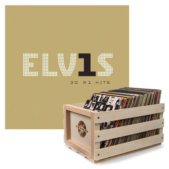 Crosley Record Storage Crate Elvis Presley Elvis 30 #1 Hits Vinyl Album Bundle.