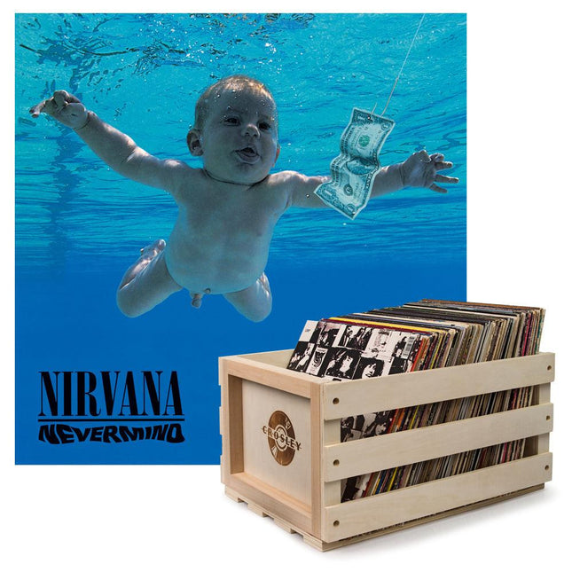 Crosley Record Storage Crate & Nirvana Nevermind - Vinyl Album Bundle.