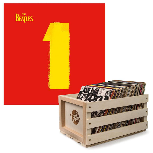 Crosley Record Storage Crate & The Beatles - 1 - Double Vinyl Album Bundle.