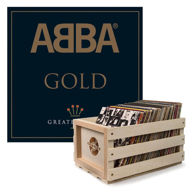 Crosley Record Storage Crate &  Abba Gold - Double Vinyl Album Bundle.