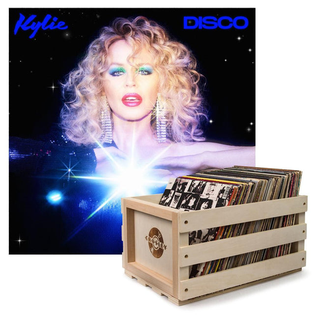 Crosley Record Storage Crate & Kylie Disco - Black Vinyl Album Bundle.