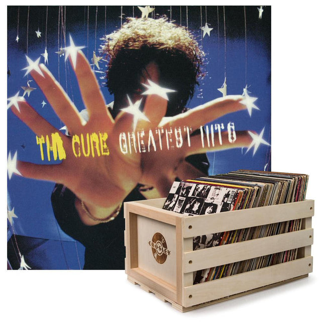 Crosley Record Storage Crate & The Cure Greatest Hits - Double Vinyl Album Bundle.