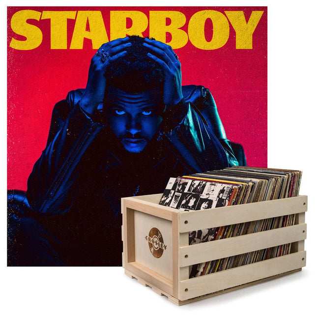 Crosley Record Storage Crate & The Weeknd Starboy - Double Vinyl Album Bundle.