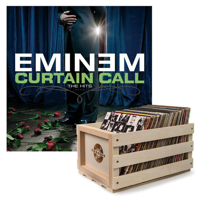 Crosley Record Storage Crate & Eminem Curtain Call - Double Vinyl Album Bundle.